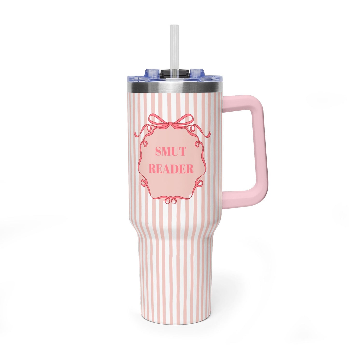 Pink Striped "SMUT Reader" Insulated Travel Mug  40oz Vacuum Tumbler