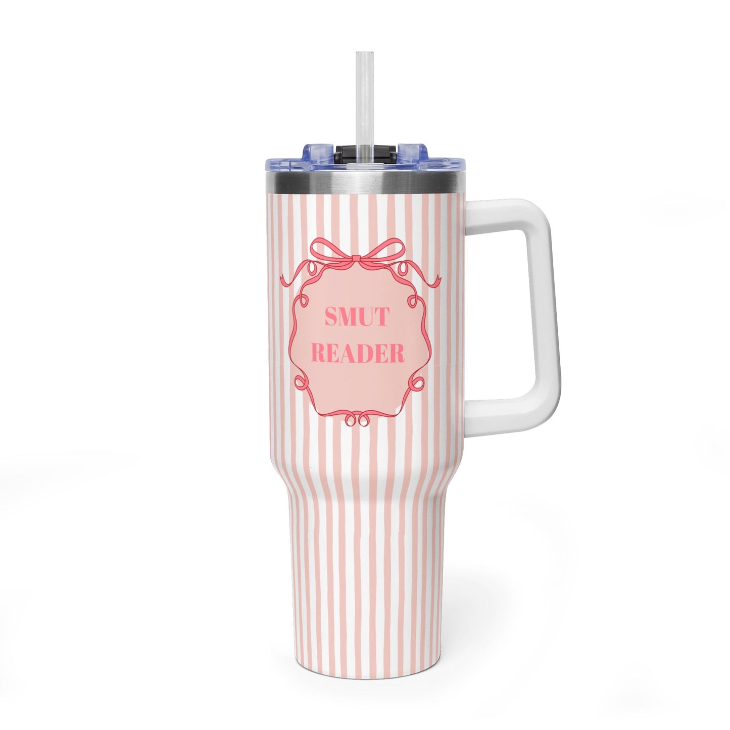 Pink Striped "SMUT Reader" Insulated Travel Mug  40oz Vacuum Tumbler