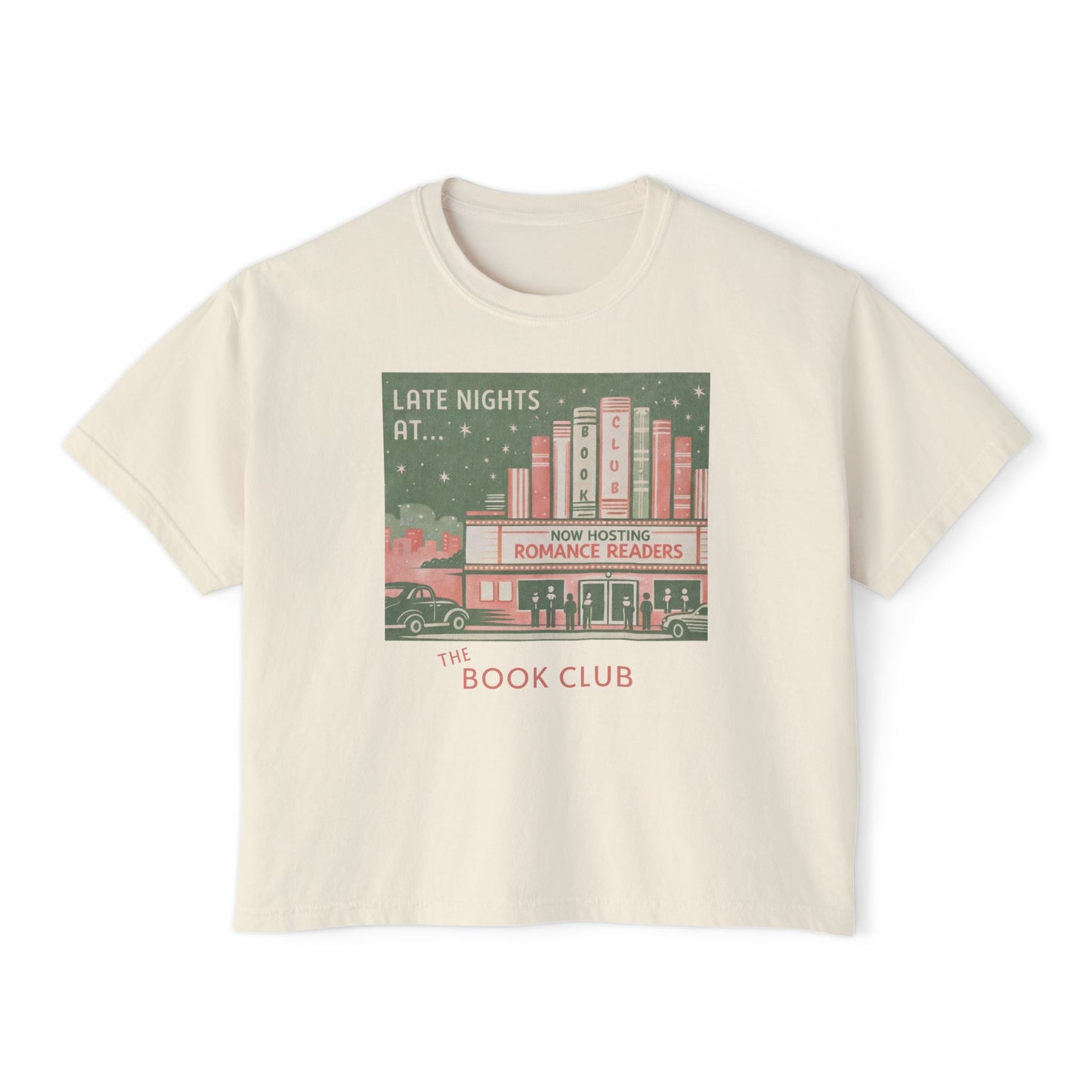 Book Club Boxy Tee — "Stay Up Late" Women's Crop Shirt