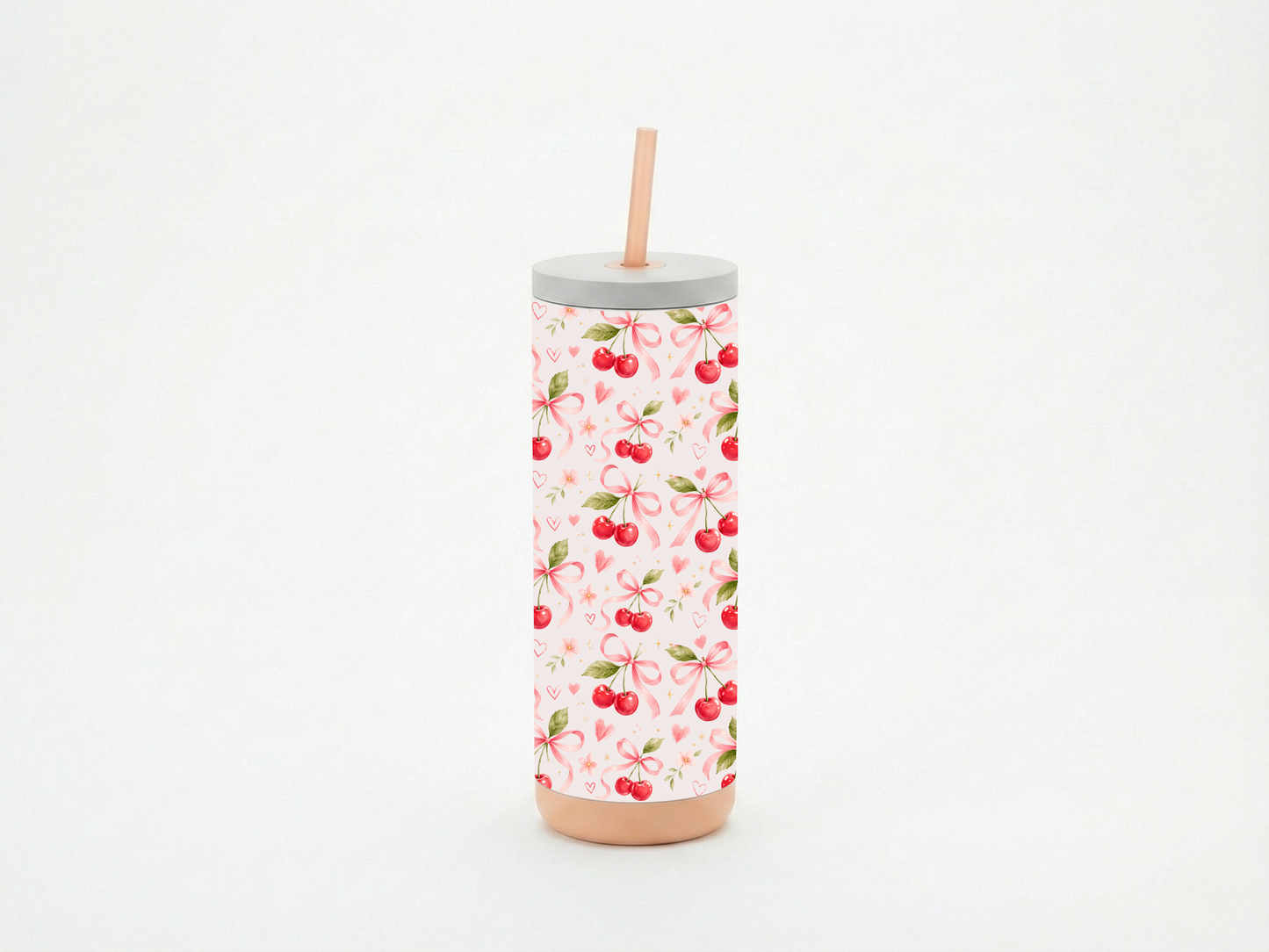 Sweet Bows & Berries 20oz Tumbler Collection | Strawberry & Cherry Aesthetic Insulated Cup with Straw