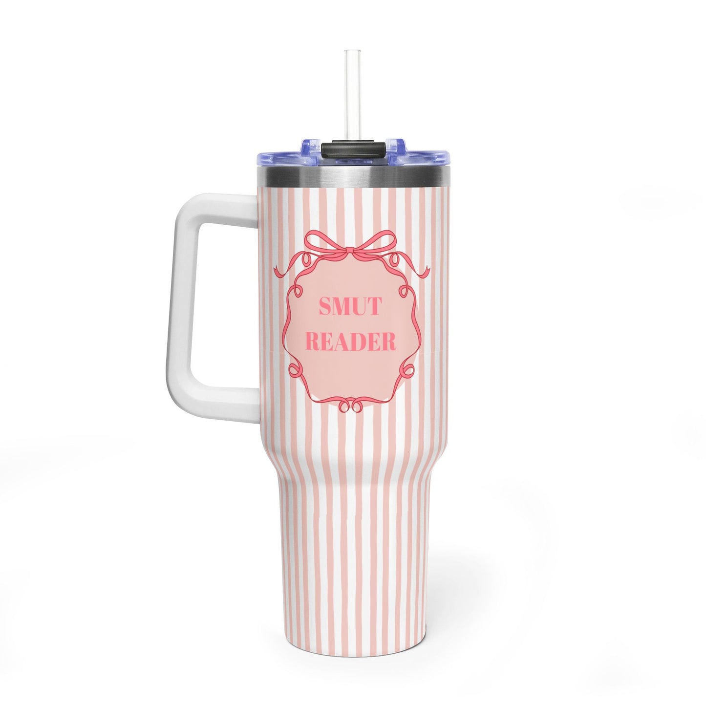 Pink Striped "SMUT Reader" Insulated Travel Mug  40oz Vacuum Tumbler