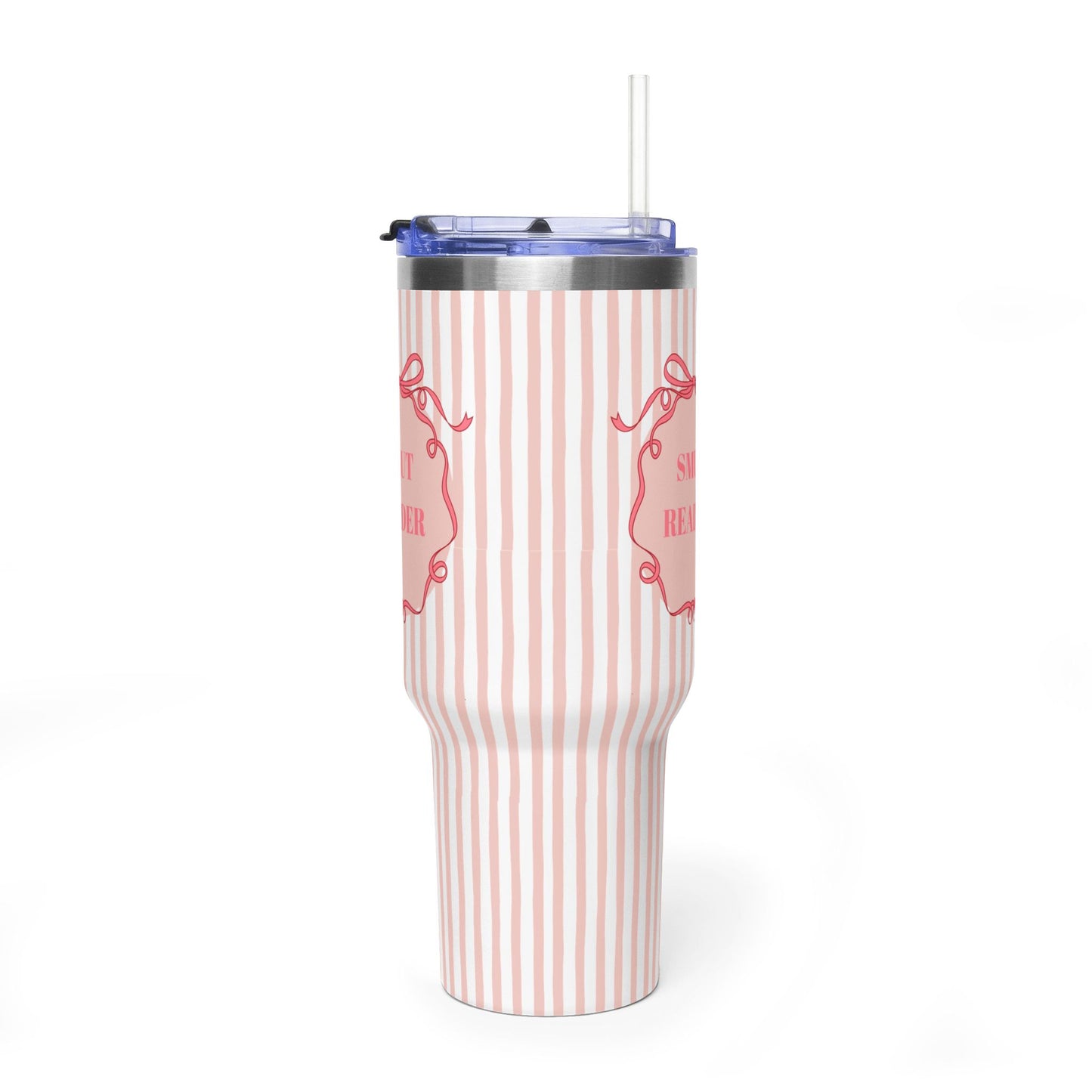Pink Striped "SMUT Reader" Insulated Travel Mug  40oz Vacuum Tumbler