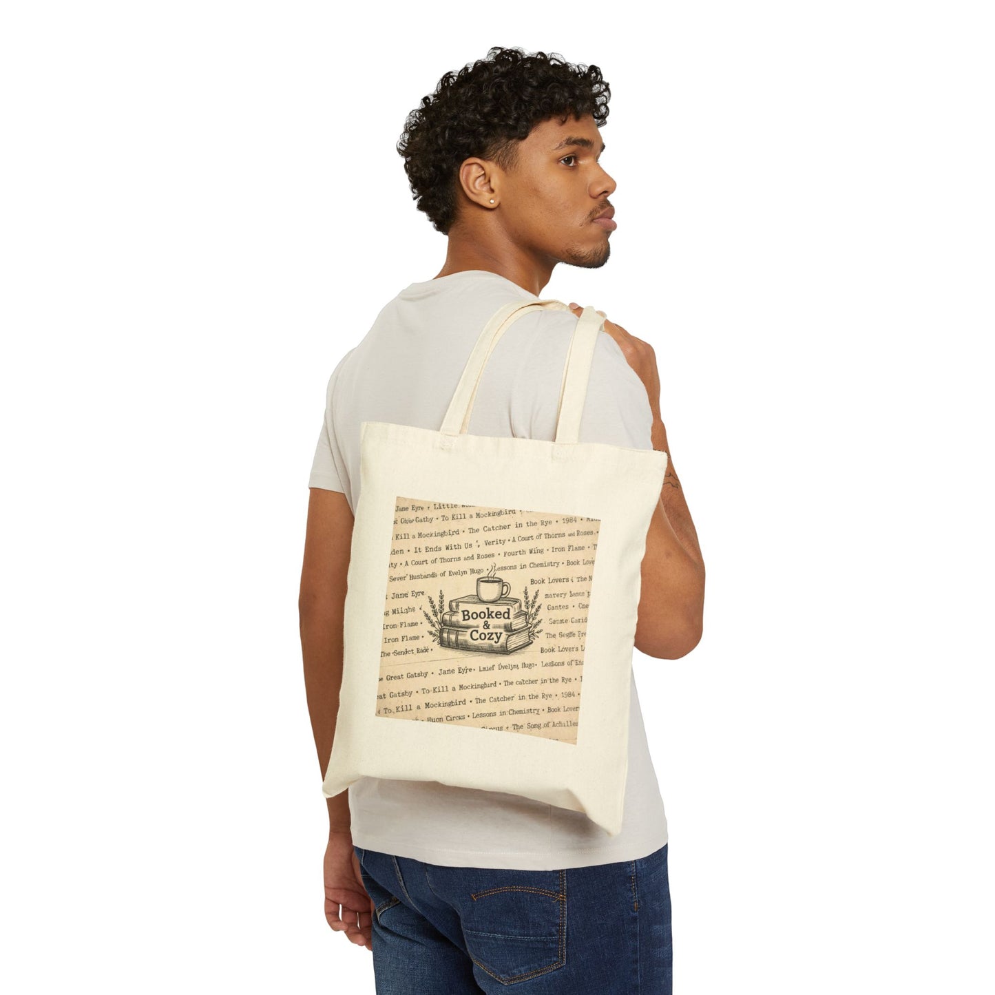 Bookish Cotton Tote Bag – "Booked & Cozy" Library Canvas Tote, Personalized Book Lover Gift